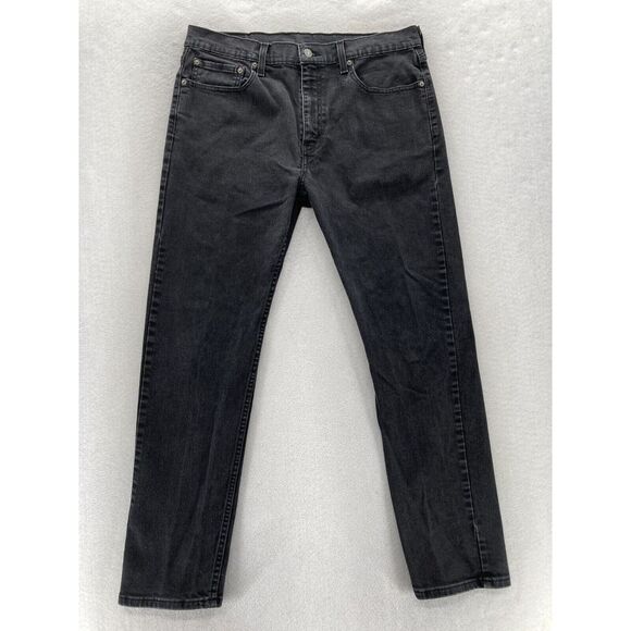 Levi's 502 Jeans Mens 36x32 Tapered Leg Black Stretch Denim Mid Rise Pant Grunge - Picture 1 of 13